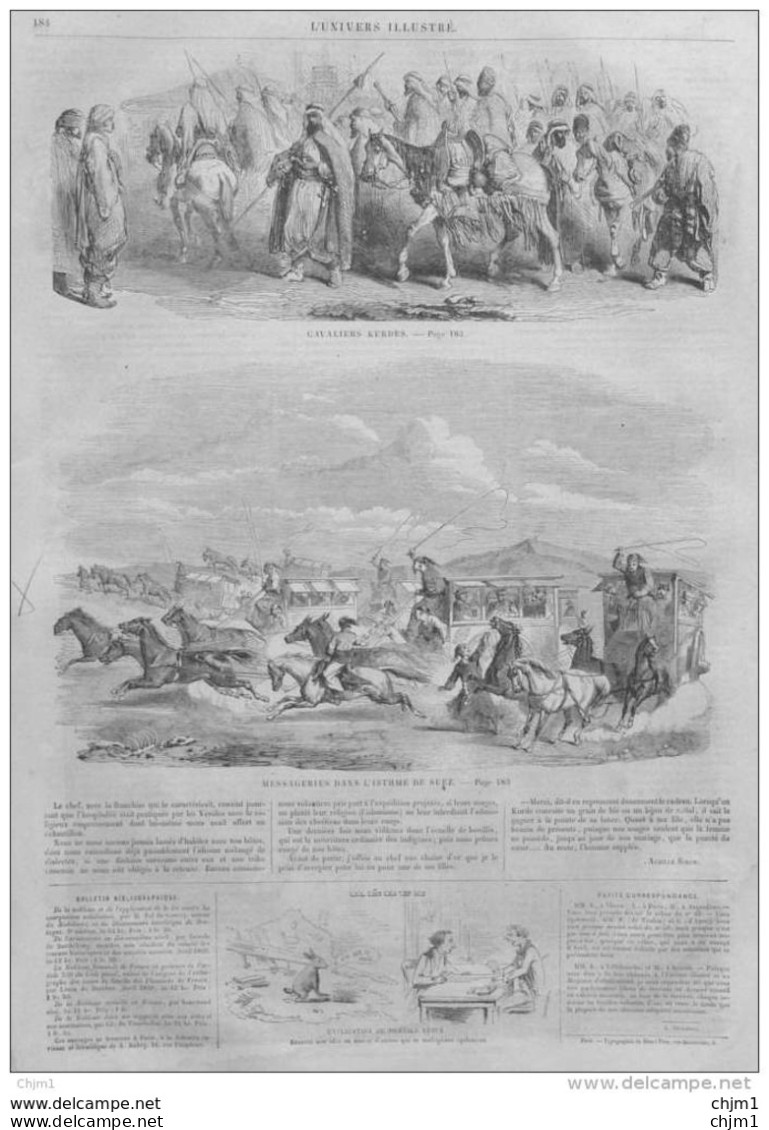 Cavaliers Kurdes - Messageries Dans L'Isthme De Suez - Page Original 1859 - Historical Documents