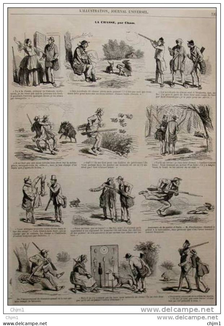 Caricatures Par Cham - La Chasse - Page Original  1859 - Historical Documents