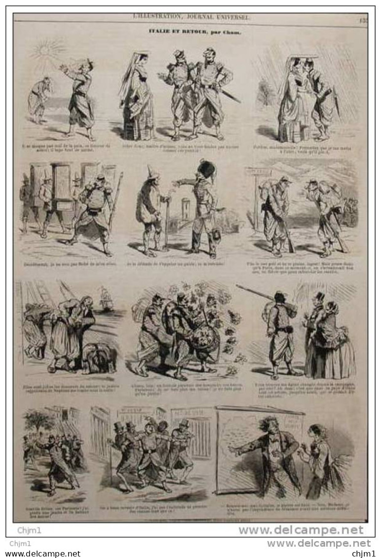 Caricatures Par Cham - Italie Et Retour - Page Original  1859 - Historical Documents