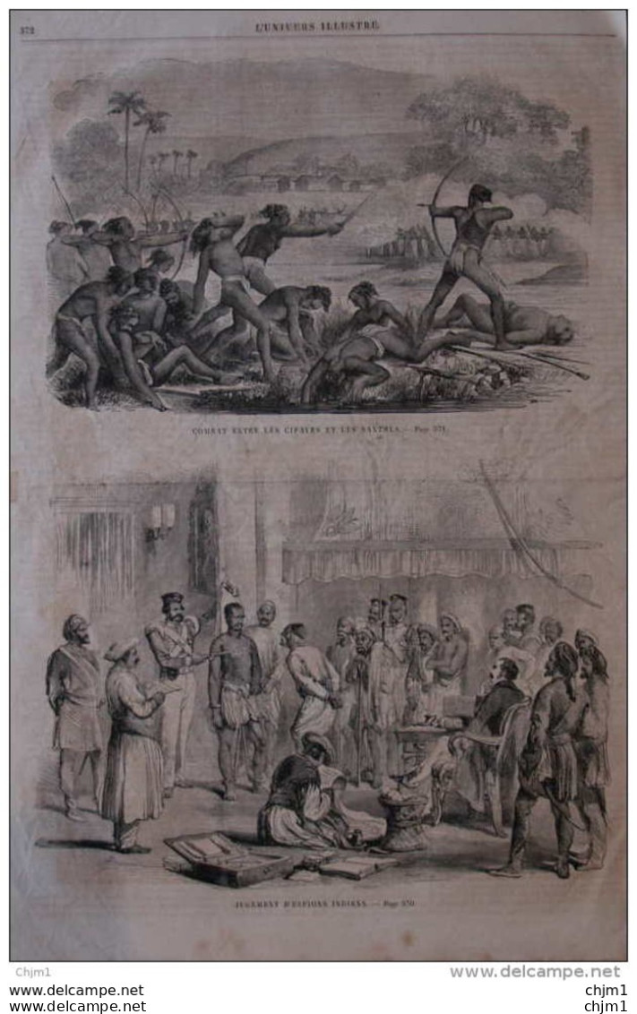 Combat Entre Les Cipaves Et Les Santals - Jugement D'espions Indiens - Page Original 1859 - Historical Documents