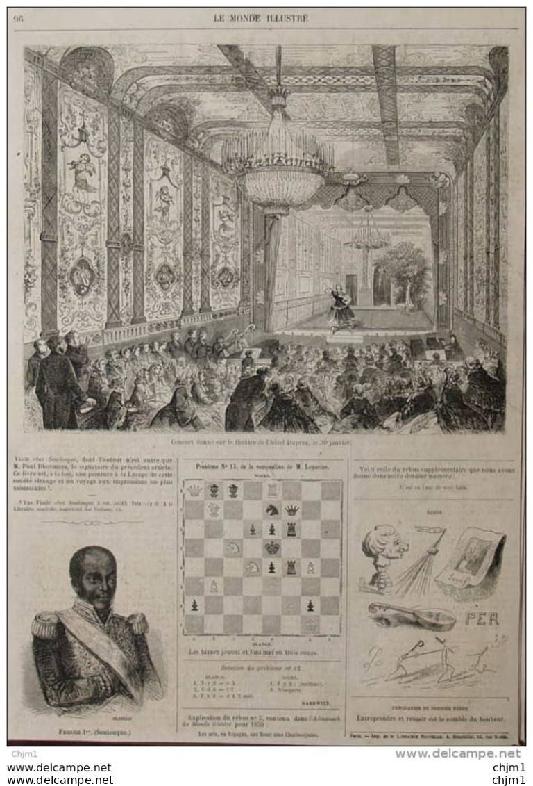 Concert Donné Sur Le Théâtre De L'hôtel Duprez - Faustin Ier (Soulouque) - Page Original 1859 - Historical Documents