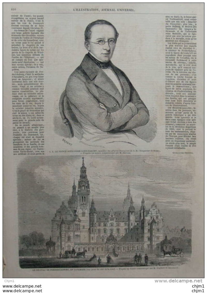 S. E. Le Prince Alexandre Gortchakoff - Le Château De Fredericksborg En Danemark - Page Original 1859 - Historical Documents