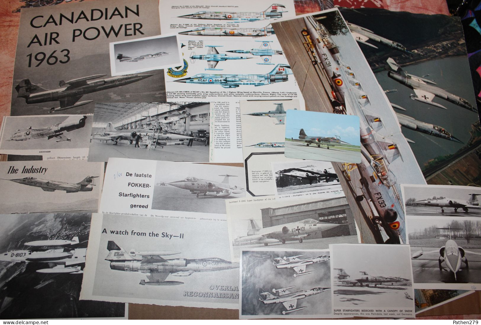 Lot de 667g d'anciennes coupures de presse et photos de l'aéronef américain Lockheed F-104 "Starfighter"