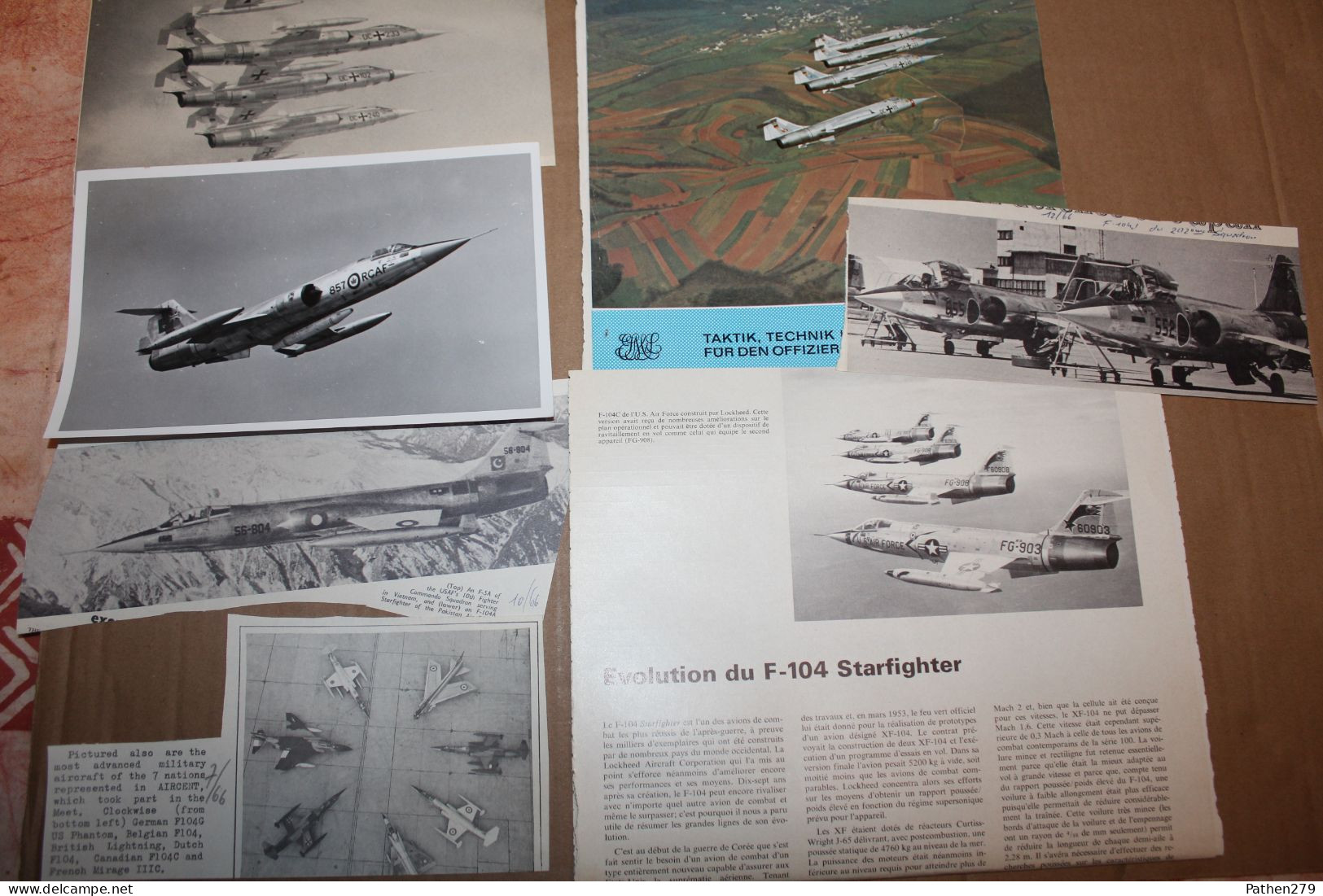 Lot de 667g d'anciennes coupures de presse et photos de l'aéronef américain Lockheed F-104 "Starfighter"