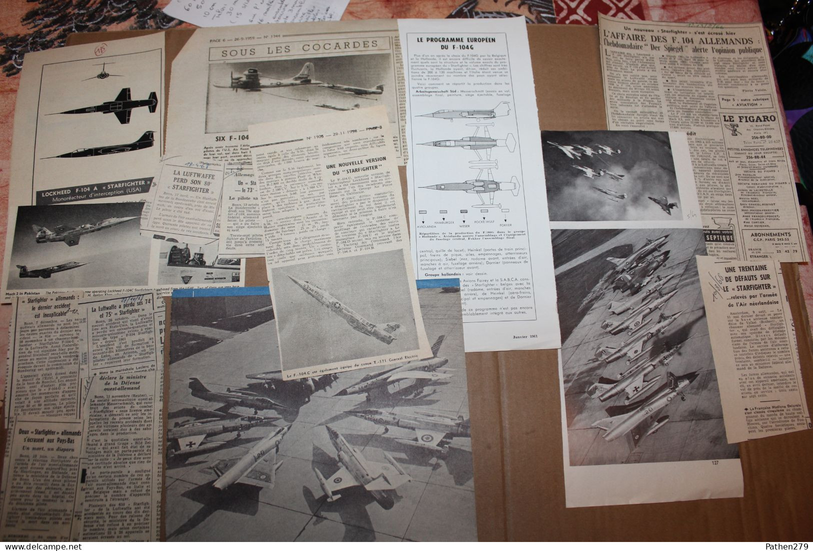 Lot de 667g d'anciennes coupures de presse et photos de l'aéronef américain Lockheed F-104 "Starfighter"