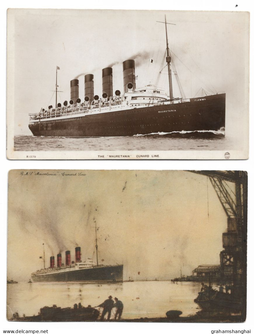 2 Postcards Lot Cunard Line Liner RMS Mauretania Posted 1930 & Unposted Painting - Paquebots