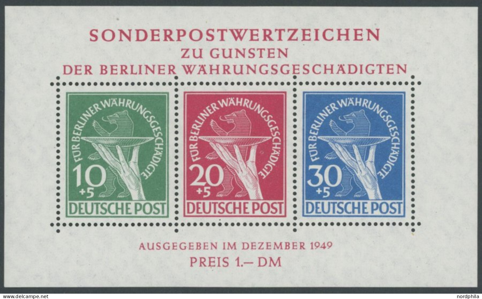 BERLIN Bl. 1 **, 1949, Block Währungsgeschädigte, Pracht, Mi. 950.- - Blocks & Kleinbögen