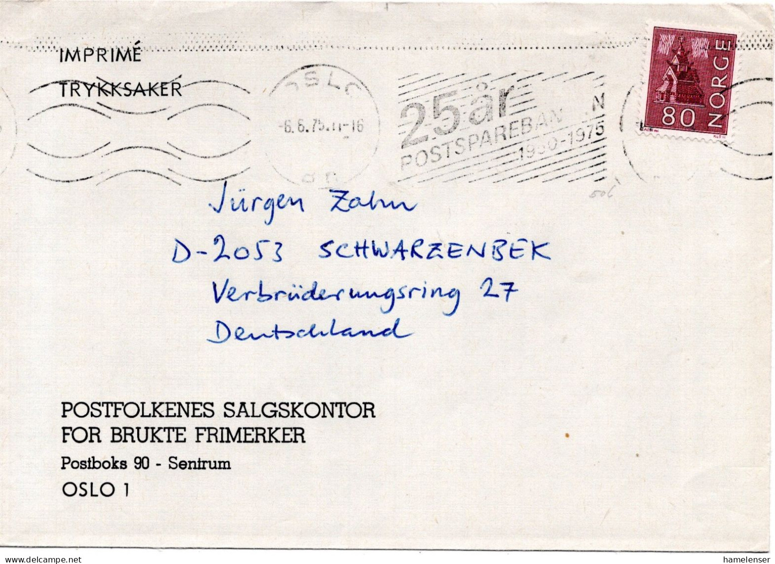 76563 - Norwegen - 1975 - 80o Holzkirche EF A DrucksBf OSLO - ... -> Westdeutschland - Storia Postale