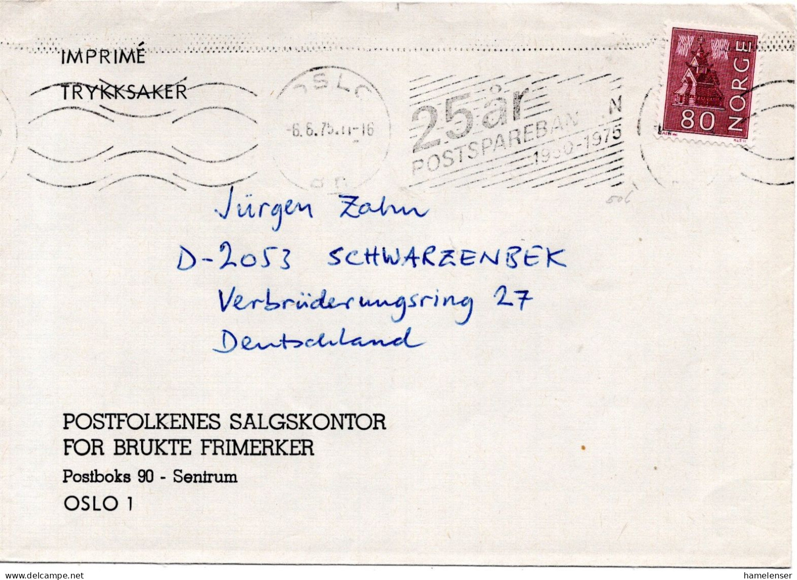 76563 - Norwegen - 1975 - 80o Holzkirche EF A DrucksBf OSLO - ... -> Westdeutschland - Covers & Documents