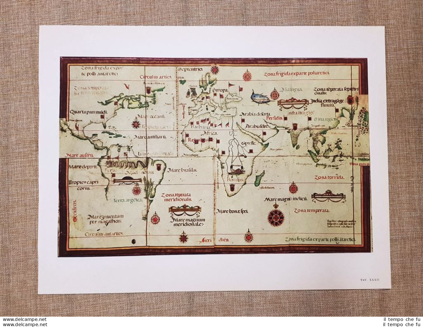 Planisfero Di Lopo Homen Tavola Del 1950 Amerigo Vespucci - Mapas Geográficas