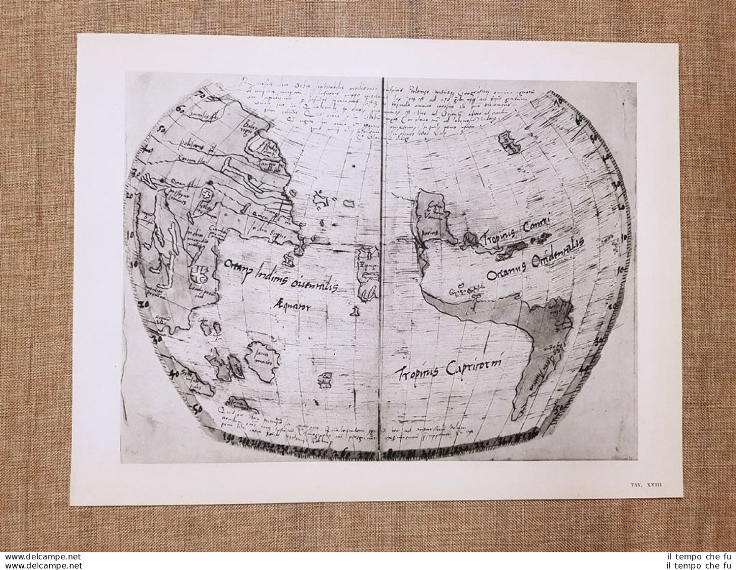 Planisfero O Carta Manoscritta Di Enrico Glareano Tavola Del 1950 A. Vespucci - Mapas Geográficas