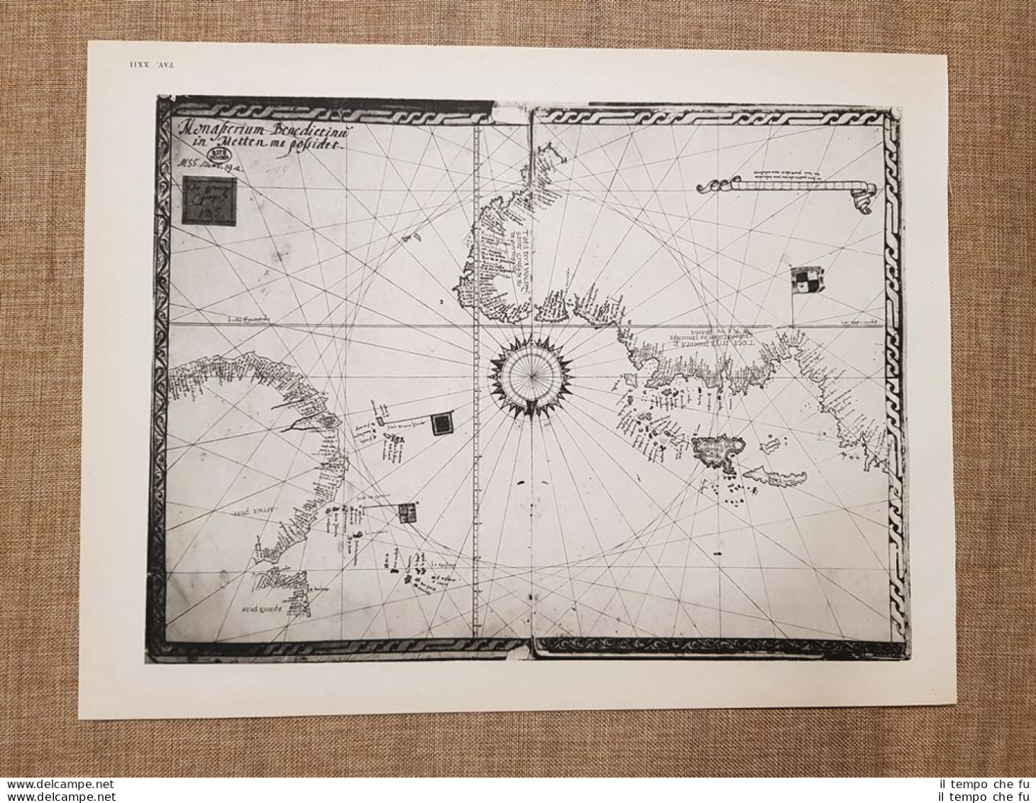 Carta Dell'Atlantico Di Vesconte Maggiolo Del 1519 Tavola Del 1950 A. Vespucci - Cartes Géographiques