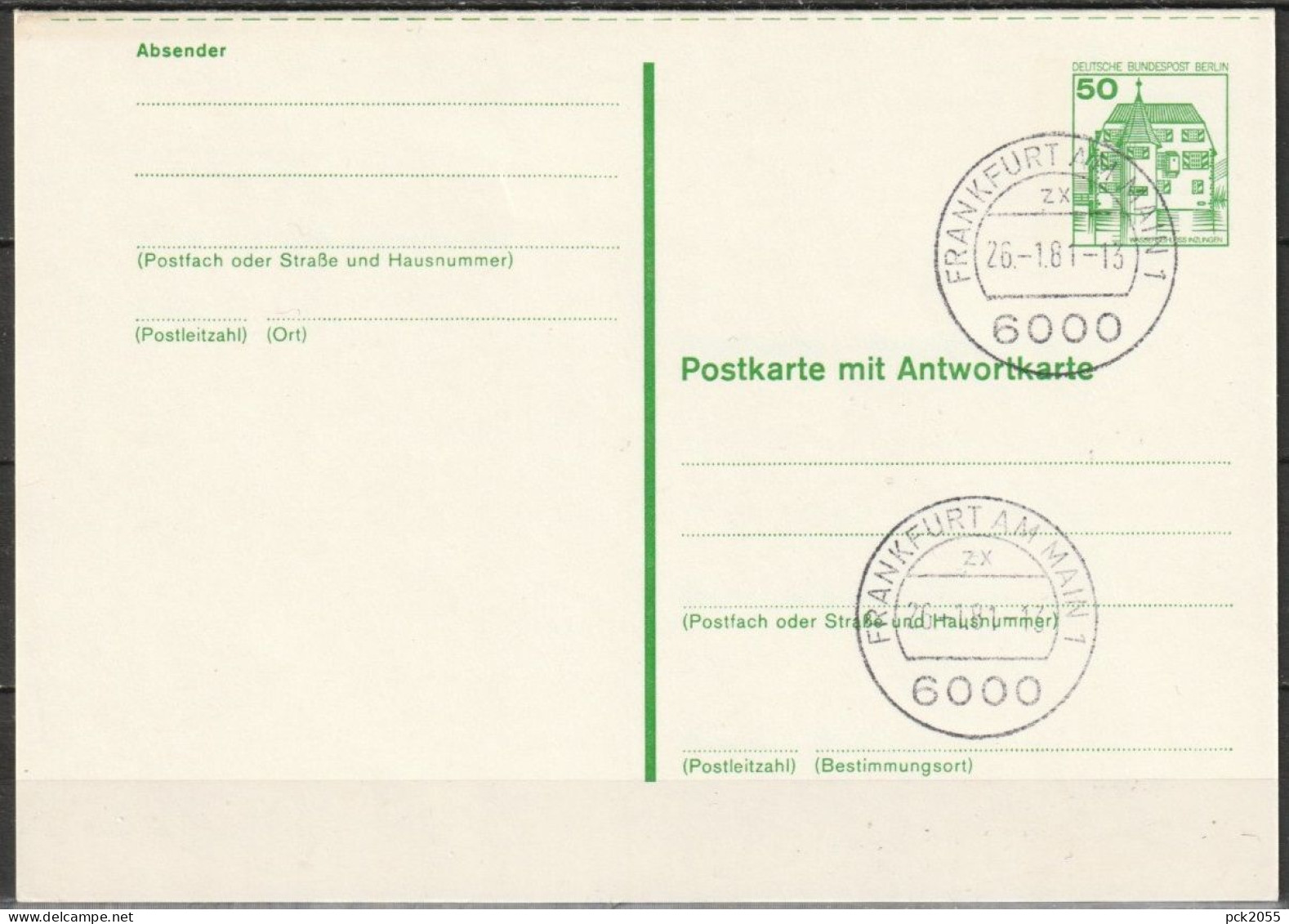 Berlin Ganzsache 1980 Mi.-Nr. P119 Tagesstempel FRANKFURT 26.1.81  ( PK 582 ) - Cartoline - Usati