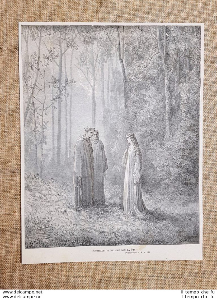 Pia De' Tolomei Divina Commedia Purgatorio Incisione Di Gustave Doré Del 1887 - Vor 1900