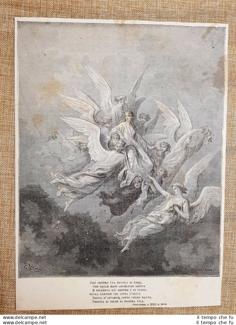 La Discesa Di Beatrice Divina Commedia Purgatorio Incisione Di Gustave Doré 1887 - Antes 1900