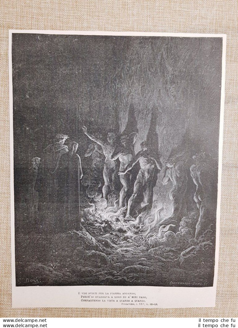 Lussuriosi Divina Commedia Purgatorio Incisione Di Gustave Doré Del 1887 (2) - Antes 1900