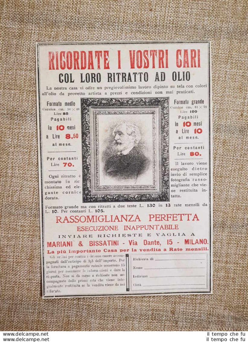 Pubblicità Del 1914 Ritratti Ad Olio Mariani & Bissatini Milano - Autres & Non Classés