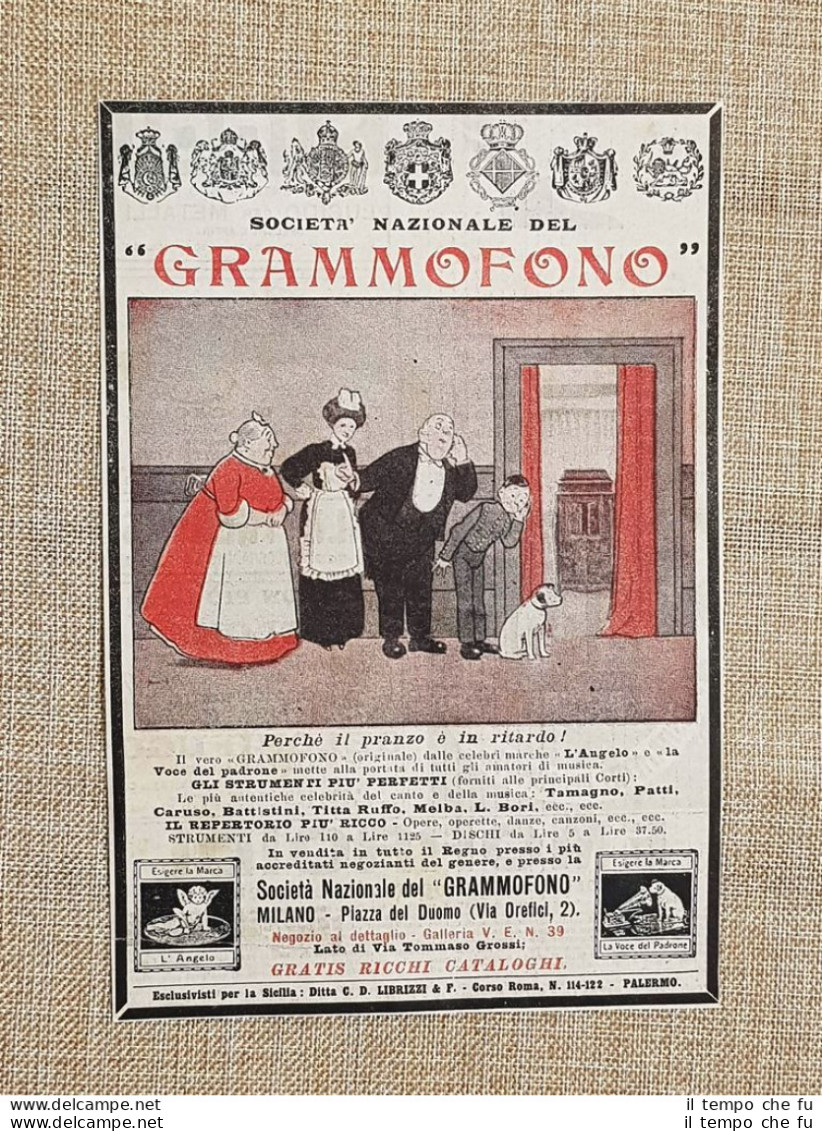 Pubblicità Del 1914 Pranzo In Ritardo Società Nazionale Del Grammofono Milano - Autres & Non Classés