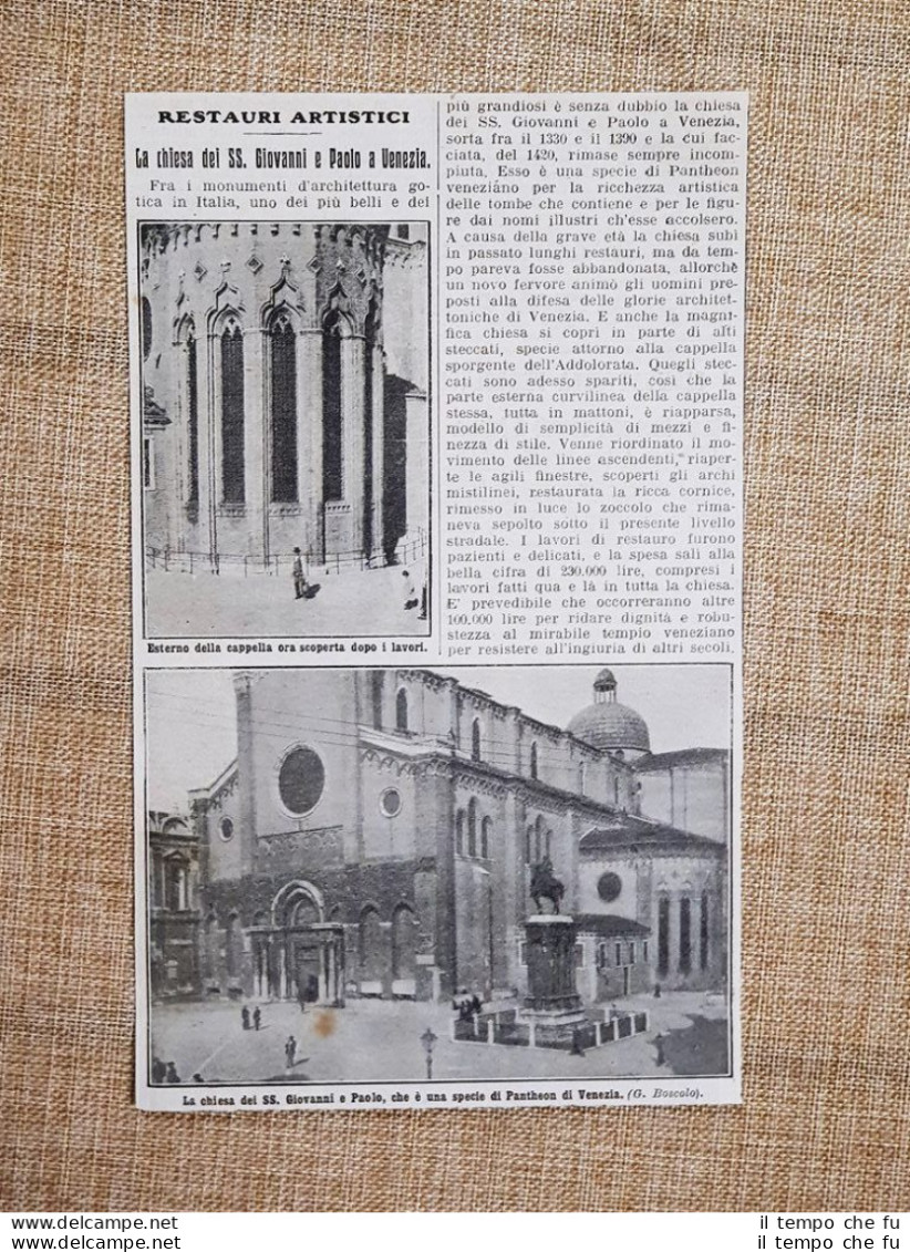 Il Restauro Della Chiesa Dei SS. Giovanni E Paolo A Venezia Nel 1914 Veneto - Autres & Non Classés
