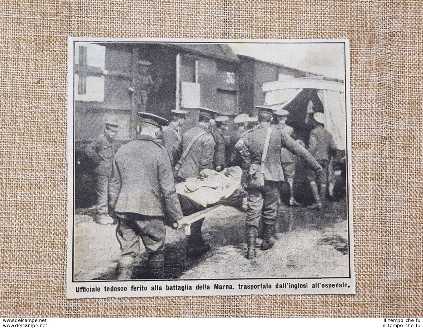 Ufficiale Tedesco Ferito Battaglia Della Marna Nel 1914 Trasporto Ospedale WW1 - Altri & Non Classificati