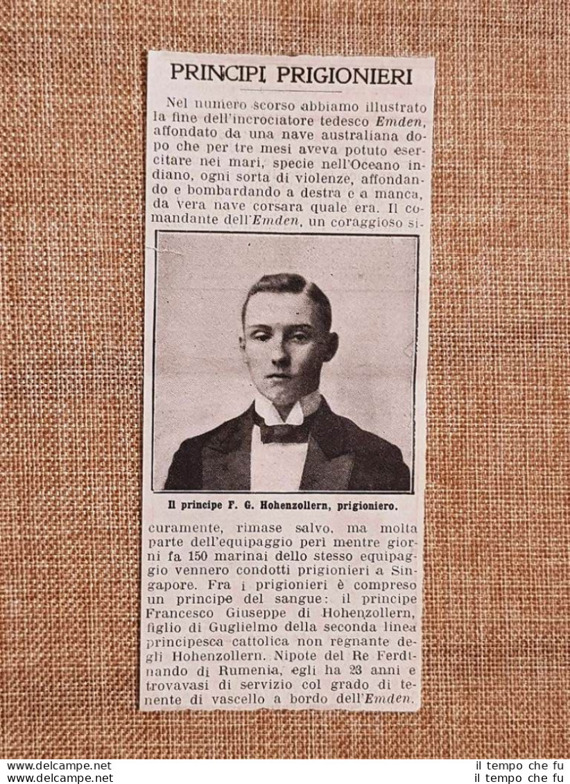 Francesco Giuseppe Di Hohenzollern-Emden 1914 Prigioniero 1a Guerra Mondiale WW1 - Altri & Non Classificati
