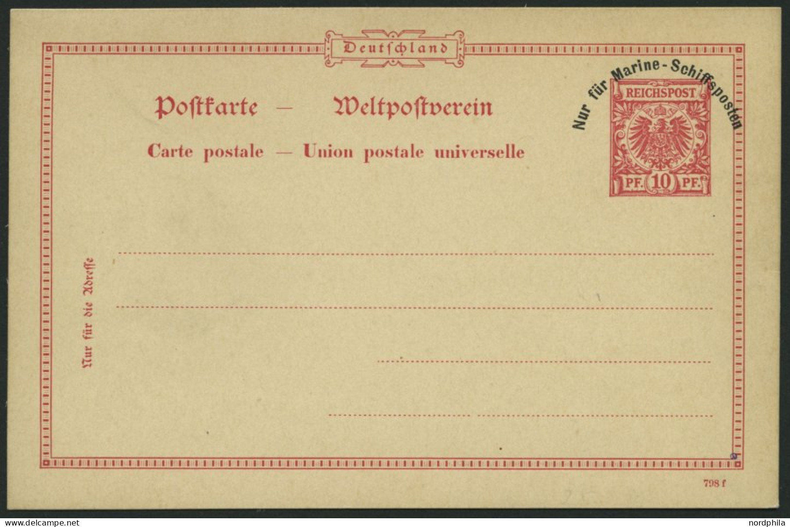 MSP BIS 1914 MSP P 1 BRIEF, 1897, 10 Pf. MSP-Ganzsachenkarte, Ungebraucht, Pracht - Marítimo