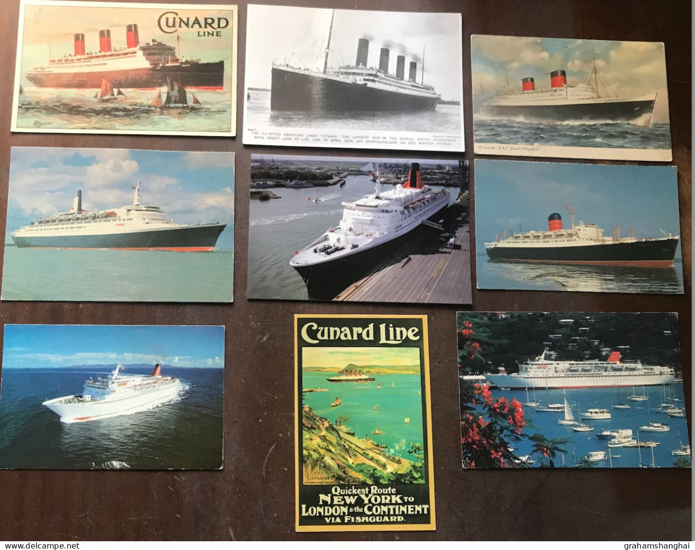 9 Postcards Lot Cunard White Line Vessels Mostly Modern Or Reproduction Titanic Queen Elizabeths Carinthia Countess - Paquebots