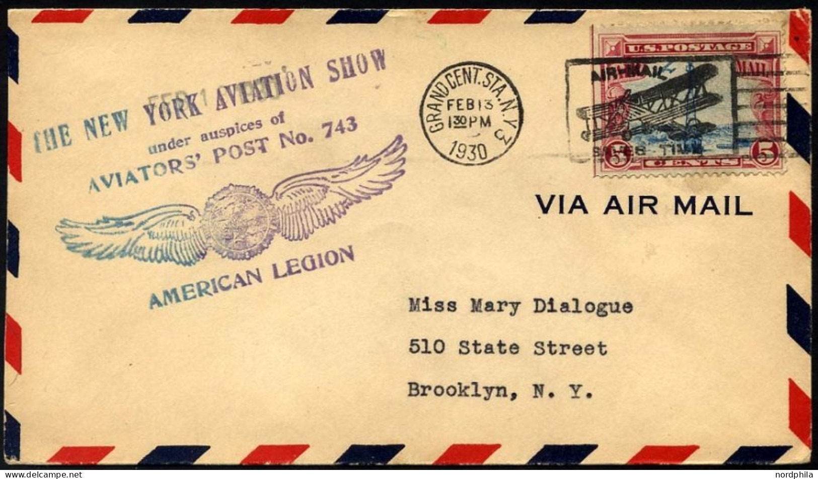 US-FLUGPOST 13.2.1930, New Yorker Flugzeugschau, Luftpostbrief Mit Sonderstempel, Pracht - 1c. 1918-1940 Lettres