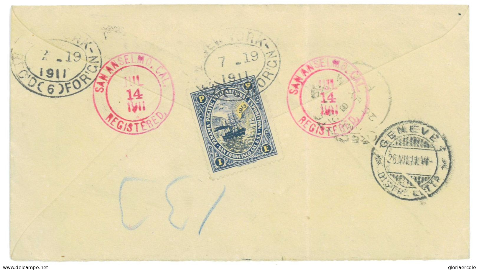 P2844 - USA, PRINTED 2 CENT COVER WITH A TRICOLOR FRANKING MAKING THE 15 CENT RATE FOR REGISTRATION TO EUROPE, 1911 - Covers & Documents