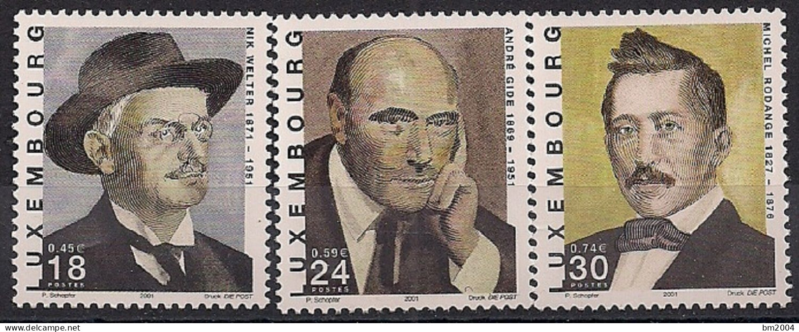 2001 Luxemburg Mi. 1526-8**MNH   Schriftsteller - Unused Stamps