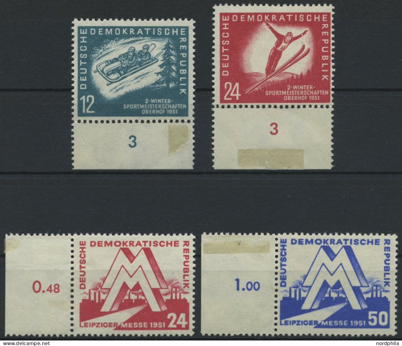 DDR 280-83 **, 1951, Wintersportmeisterschaften Und Leipziger Frühjahrsmesse, 2 Prachtsätze, Mi. 52.- - Usati