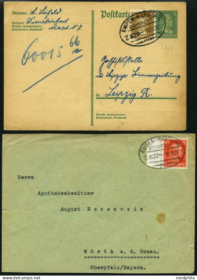 BAHNPOST Emden-Warburg (Zug 629,632 Und 637), 1921-1937, 3 Belege Feinst - Maschinenstempel (EMA)