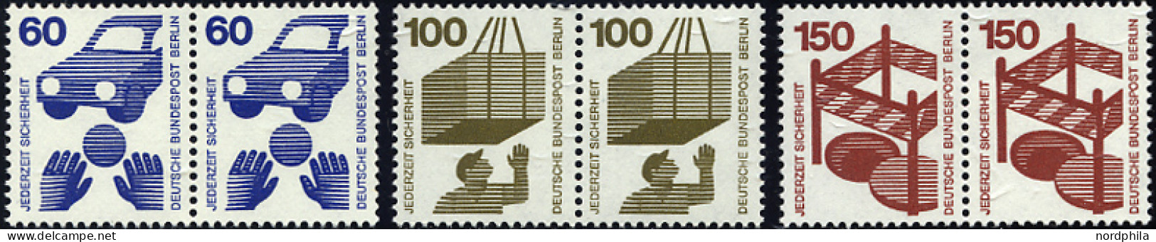 BERLIN 409-11 Paar **, 1971, 60 - 150 Pf. Unfallverhütung In Waagerechten Paaren, 3 Prachtwerte, Mi. 28.- - Unused Stamps