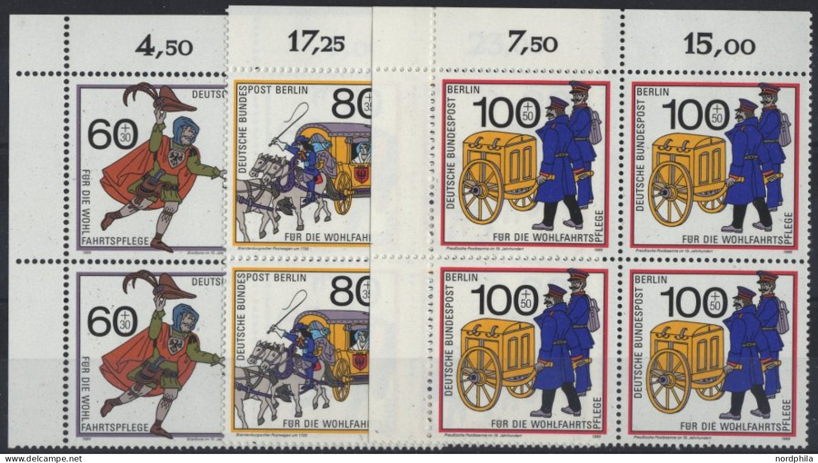 BERLIN 852-54 VB **, 1989, Postbeförderung In Viererblocks Vom Oberrand, Prachtsatz, Mi. 48.- - Neufs