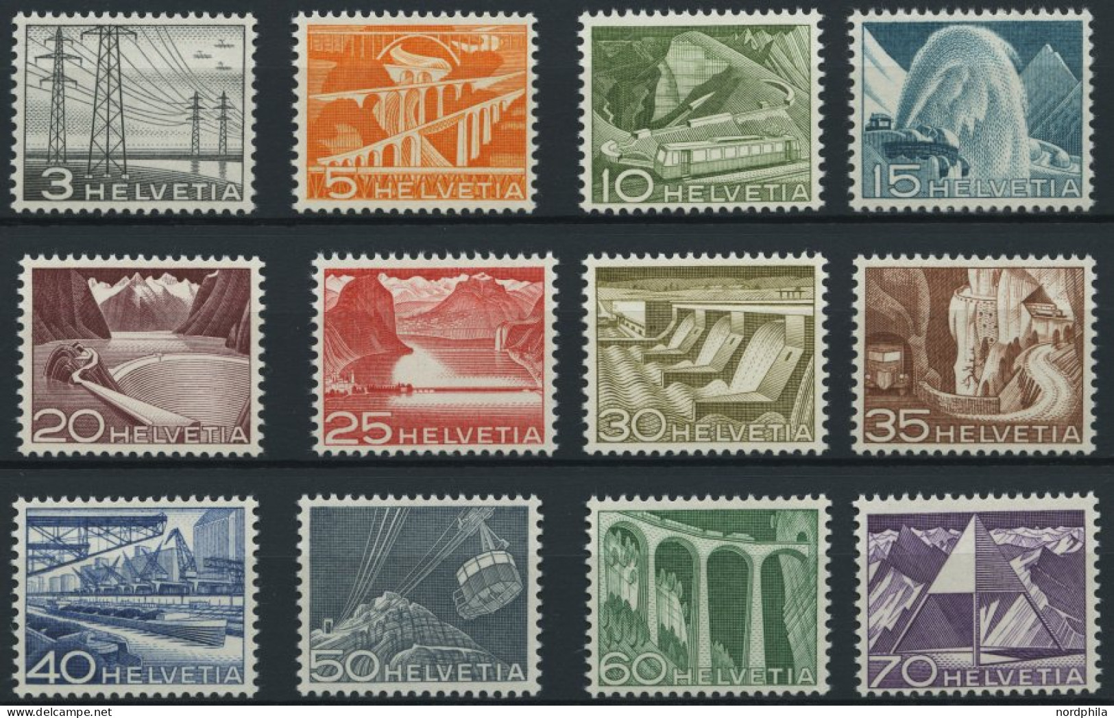 SCHWEIZ BUNDESPOST 529-40 **, 1949, Landschaften, Prachtsatz, Mi. 28.- - Nuevos