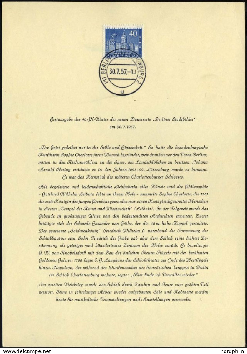 BERLIN 149 BrfStk, 1957, 40 Pf. Schloß Charlottenburg Auf ETB, Pracht, Mi. 30.- - 1. Tag - FDC (Ersttagblätter)