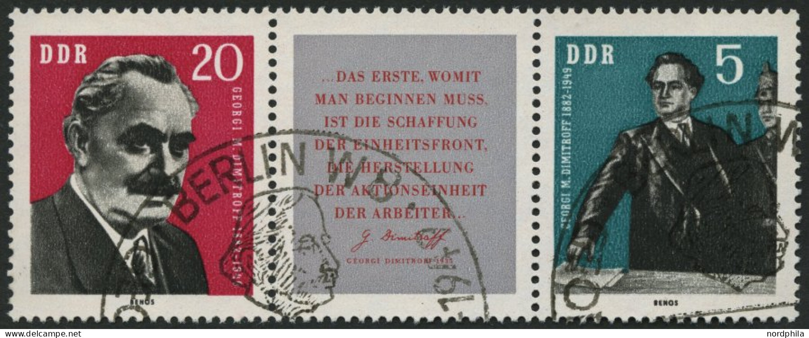 DDR 893/4 O, 1962, Dimitrow Im Dreierstreifen, Sonderstempel, Pracht - Usati