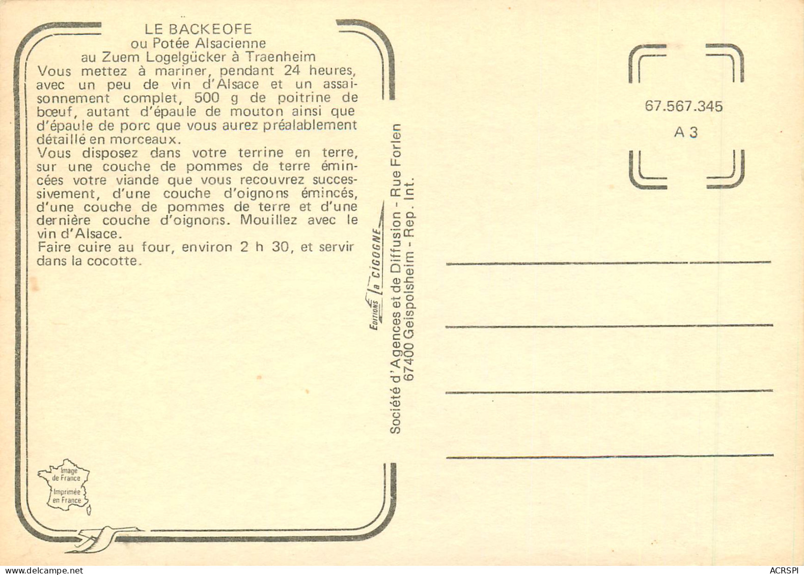 Recette  Le  BACKEOFE Ou Potée Alsacienne   25   (scan Recto-verso)MA2288Bis - Recettes (cuisine)