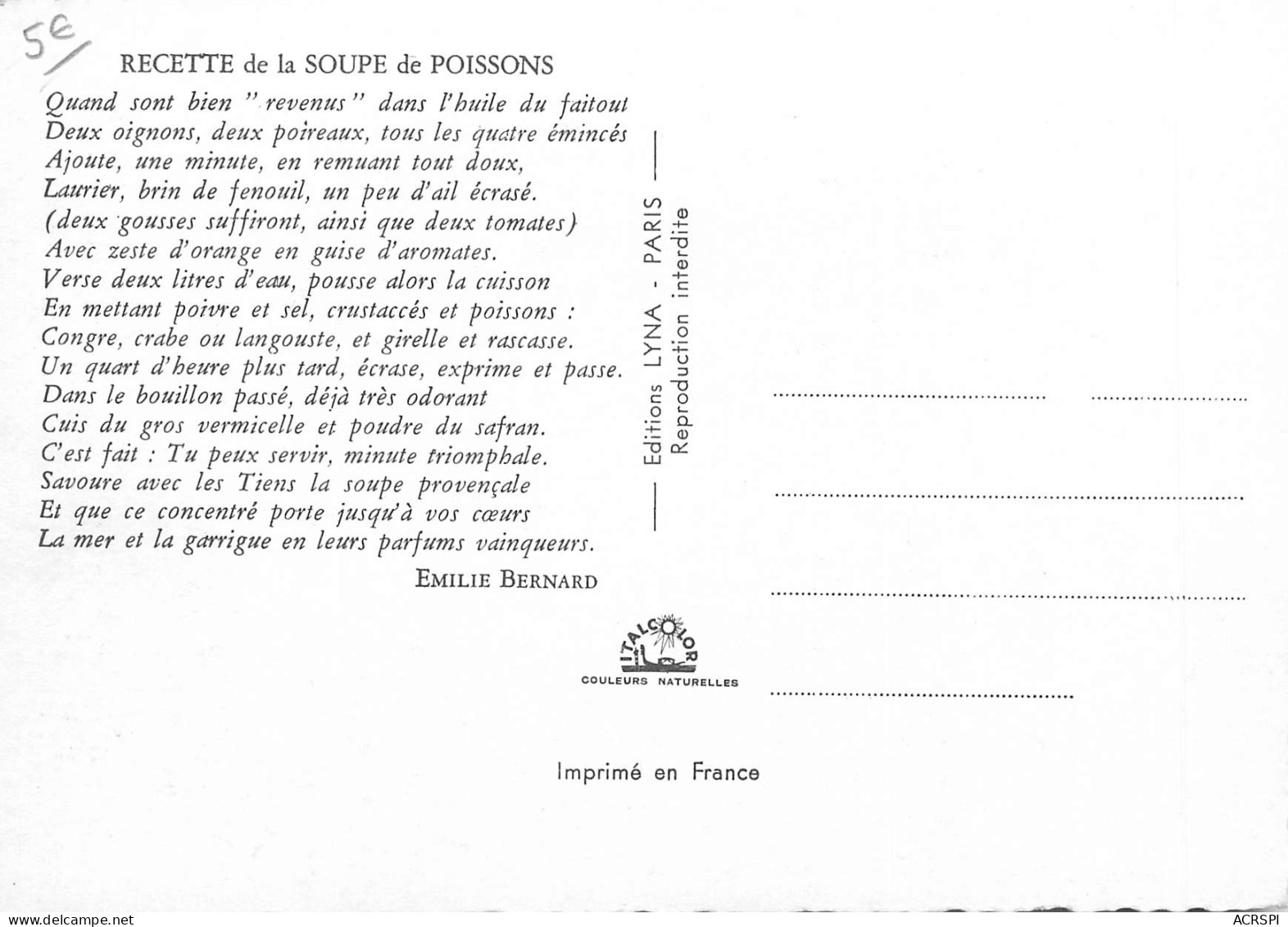 Recette  La  Soupe De Poisson  36   (scan Recto-verso)MA2288Bis - Küchenrezepte