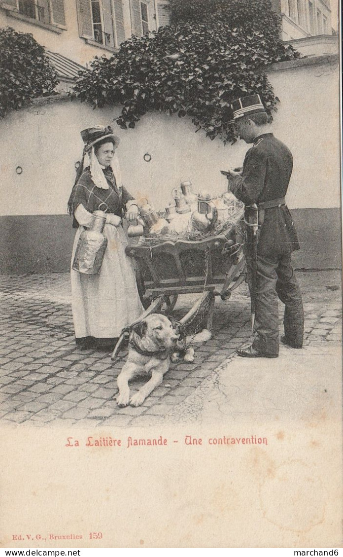 Bruxelles La Laitière Flamande Et Attelage De Chien Une Contravention édition Beyaert Filleul N°3957 Les Pots De Lait - Petits Métiers