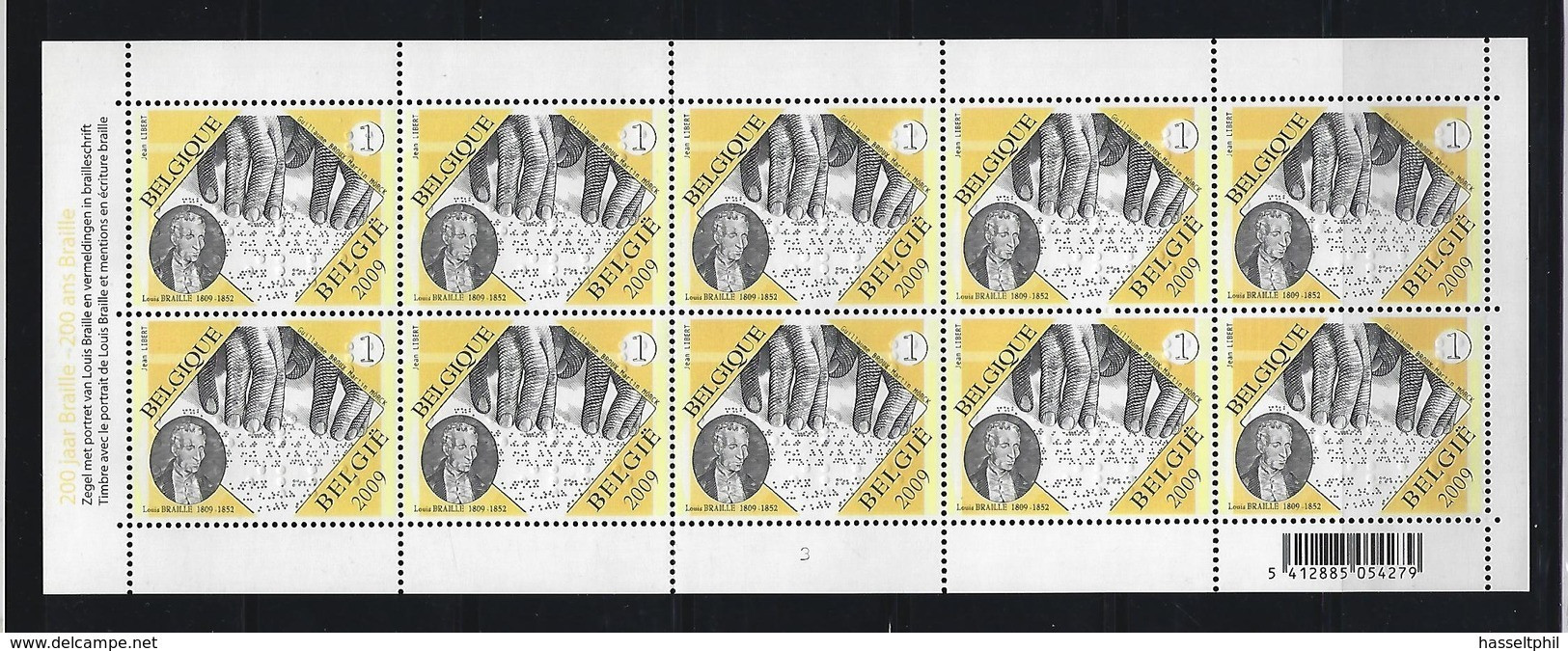 Belgie -Belgique 3879 Velletje Van 10 Postfris - Feuillet De 10 Timbres Neufs  -  Braille - ONGEPLOOID - Ohne Zuordnung