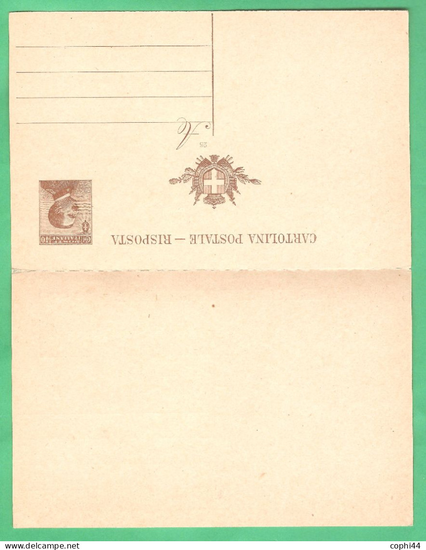 REGNO D'ITALIA 1925 CARTOLINA POSTALE VEIII MICHETTI DOMANDA+RISPOSTA Mil. 25 STEMMA II (FILAGRANO C59A) C 40+40 NUOVA - Ganzsachen