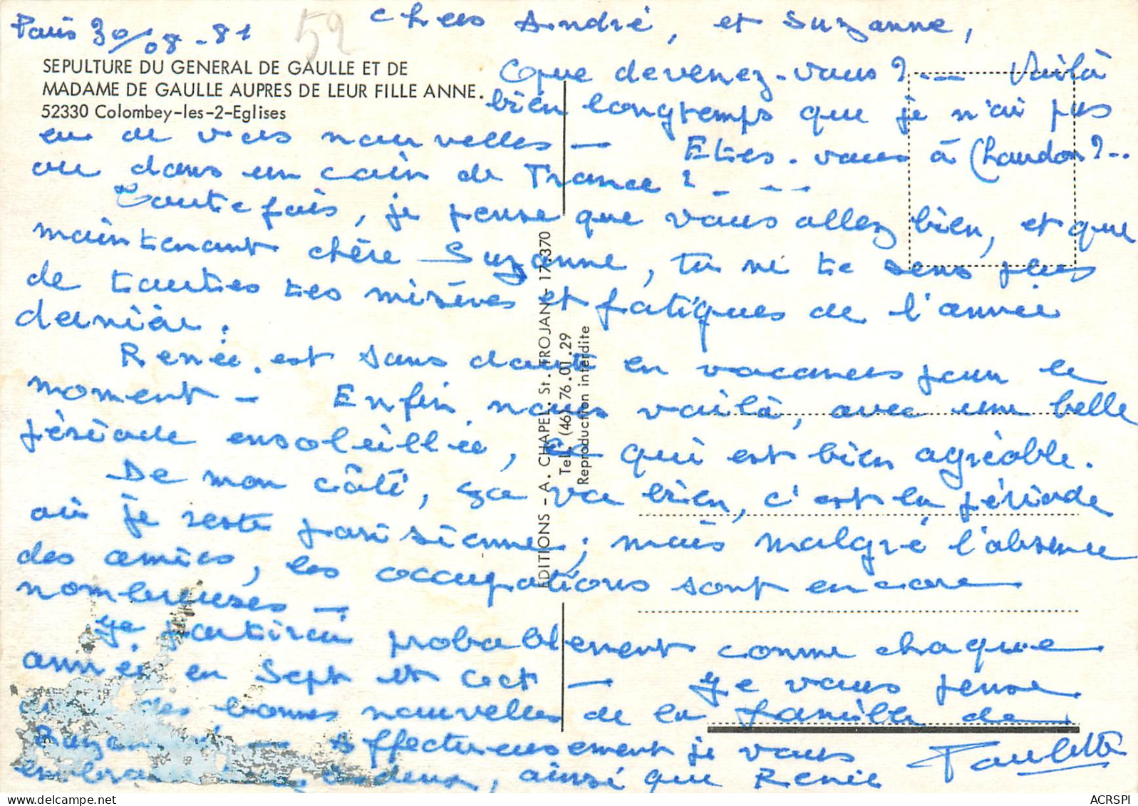 COLOMBEY LES DEUX EGLISES   Général De GAULLE  Sepulture  18 (scan Recto-verso)MA2286Bis - Colombey Les Deux Eglises