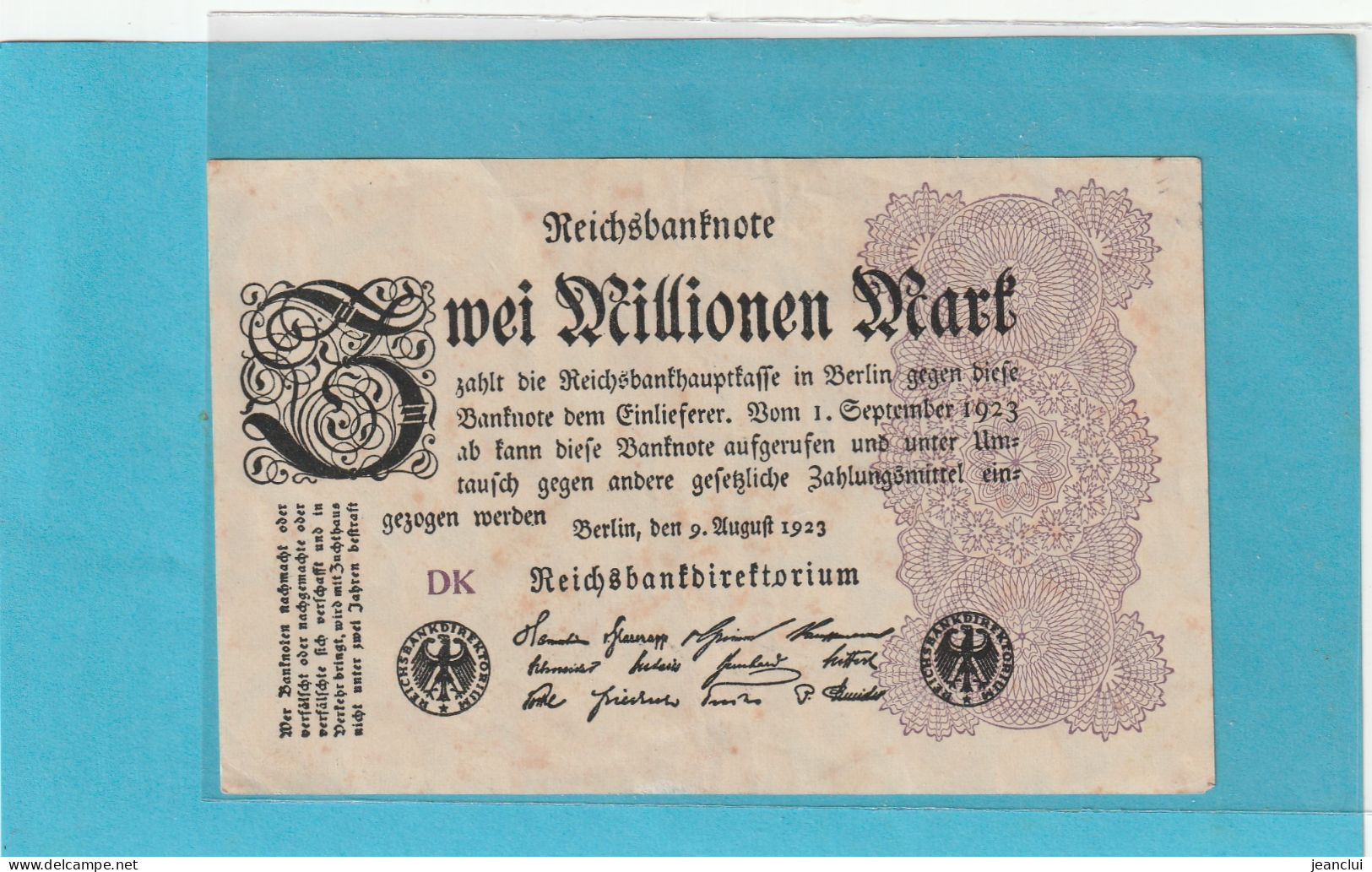 REICHSBANKNOTE  -  2.000.000 MARK  .  9-8-1923  .  2 SCANNES - 2 Millionen Mark