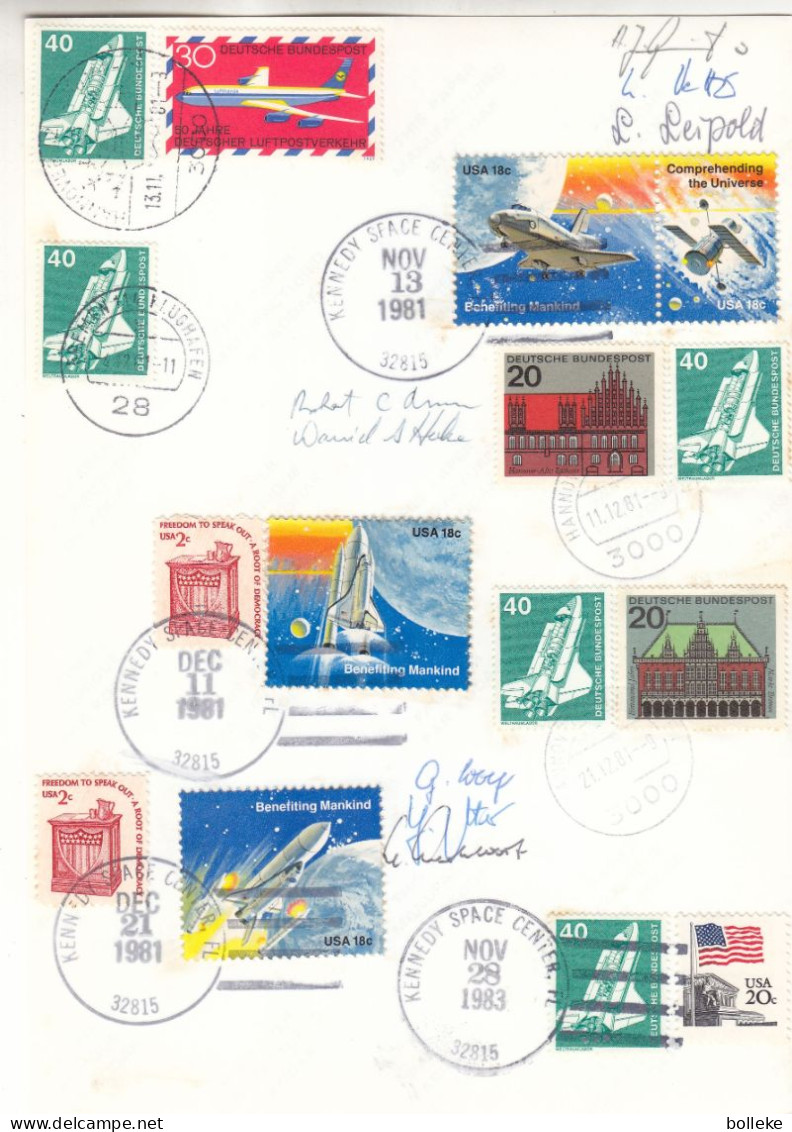Etats Unis - République Fédérale - Document De 1981 / 83 - Oblit Kennedy Space Center Et Hannover - Avec 8 Signatures - - Storia Postale