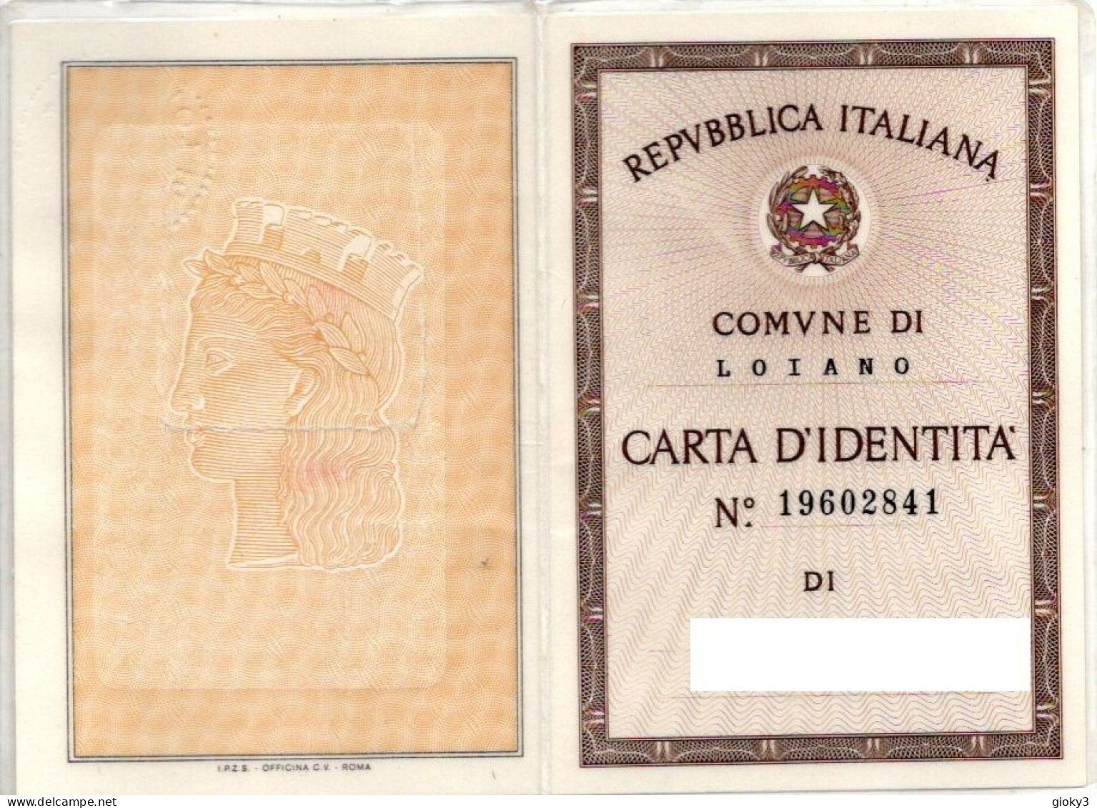 CARTA D'IDENTITA' EMESSA A LOIANO 1992 - Cachets Généralité