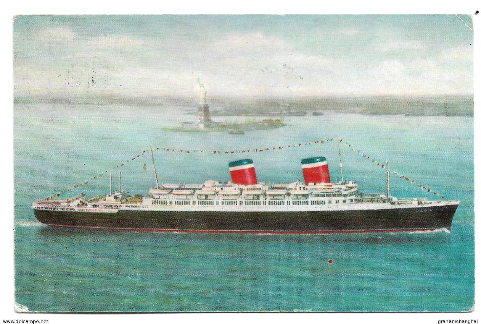 3 Postcards Lot United States Line SS United States New York Harbour & Painting One Posted 1962 Others Unposted - Paquebots