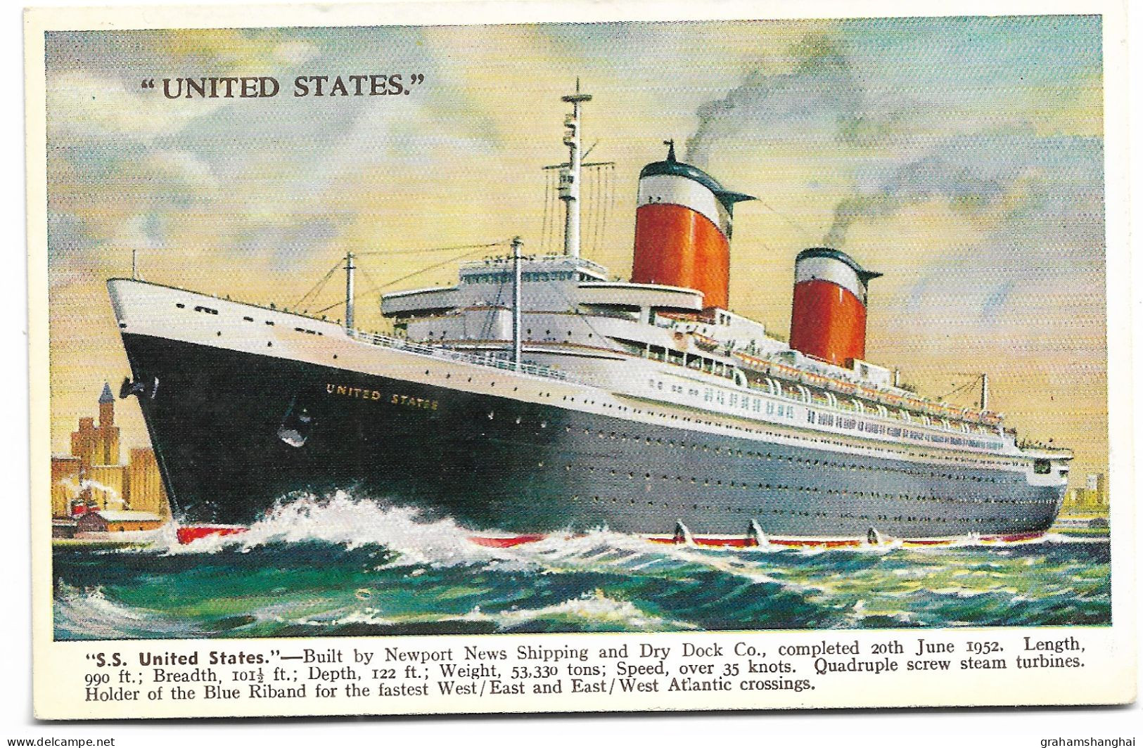 3 Postcards Lot United States Line SS United States New York Harbour & Painting One Posted 1962 Others Unposted - Paquebots