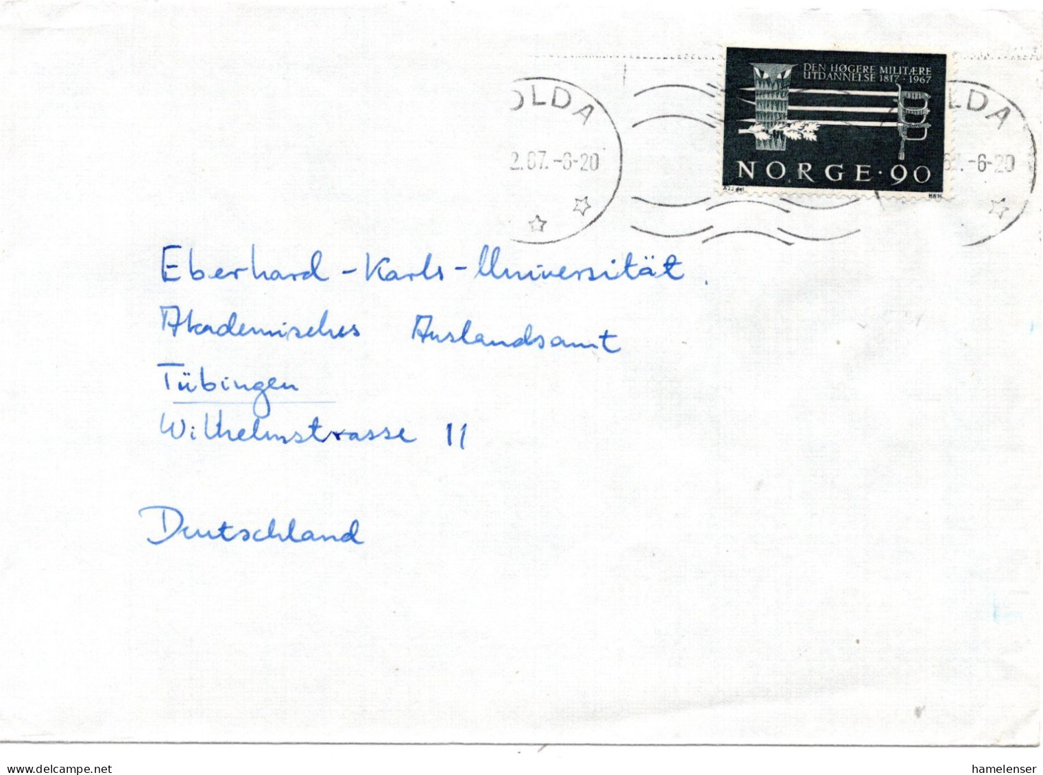 76564 - Norwegen - 1967 - 90o Militaerhochschule EF A Bf ...OLDA -> Westdeutschland - Storia Postale