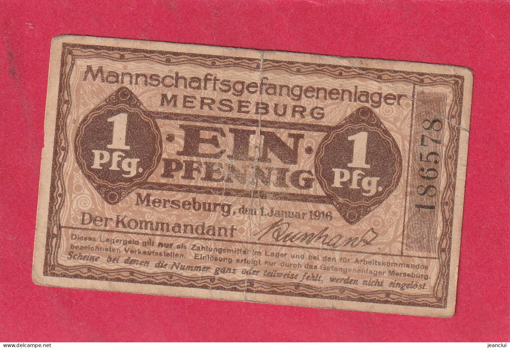 MANNSCHAFTSGEFANGENENLAGER  MERSEBURG  .  1 Pfg  .  1-1-1916   .  N°  186578  .  2 SCANNES - Sonstige & Ohne Zuordnung